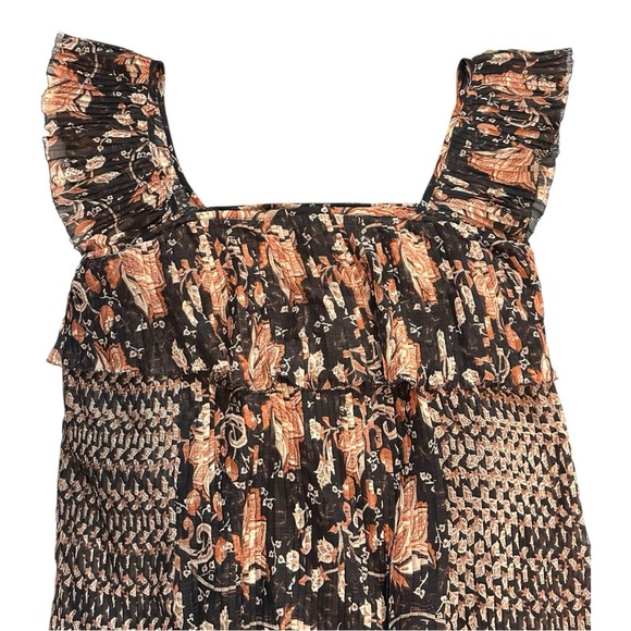 Anthropologie Let Me Be Olympia Plisse Boho Print Sleeveless Blouse- Size 8 - Picture 5 of 8